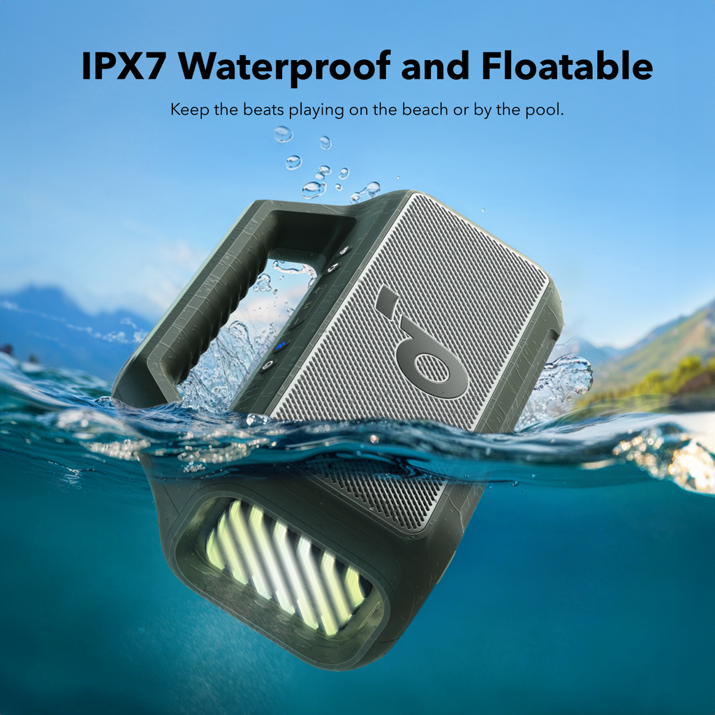 soundcore best outdoor speaker with IPX7 waterproof floating in water