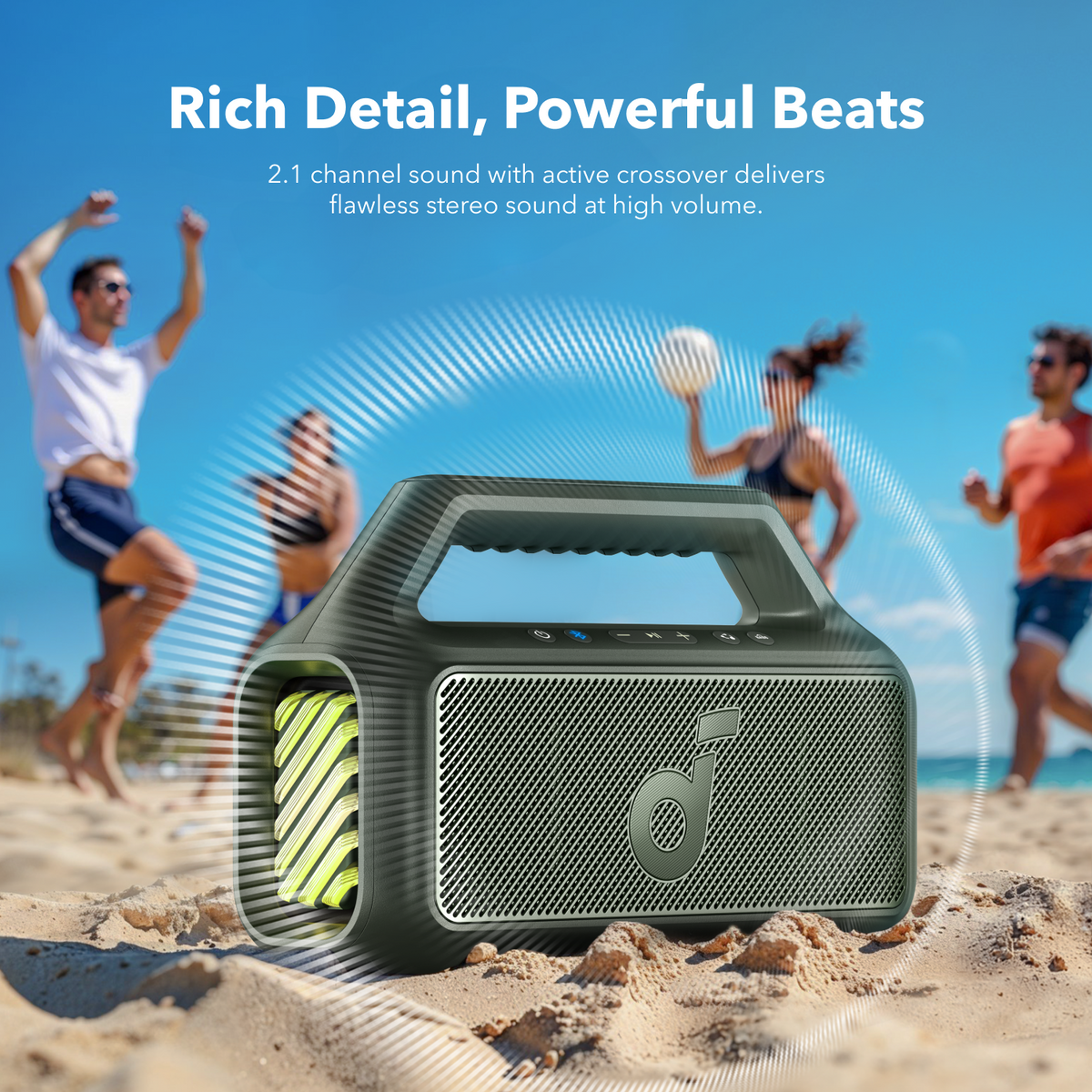 soundcore best outdoor speaker for stereo sound, perfect for beach scene