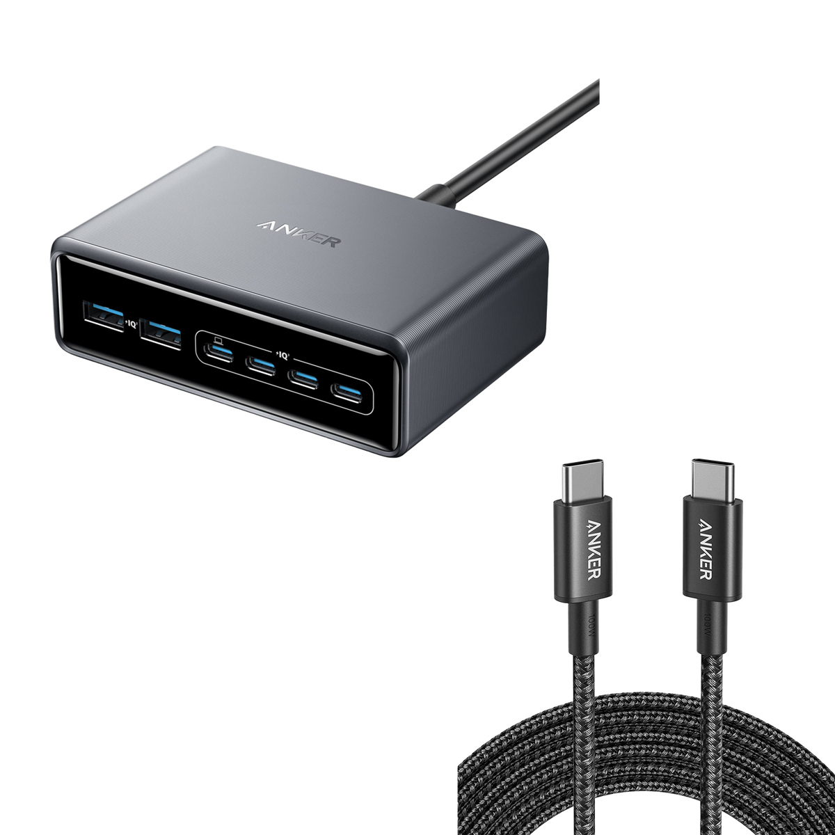 Anker Prime Charger (200W, 6 Ports, GaN) and USB-C to USB-C 100W Cable (10 ft)