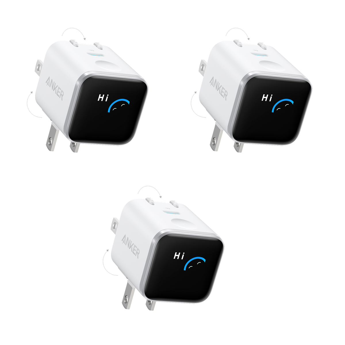 Anker Nano Charger (45W, Smart Display, 180° Foldable, 3-Pack)