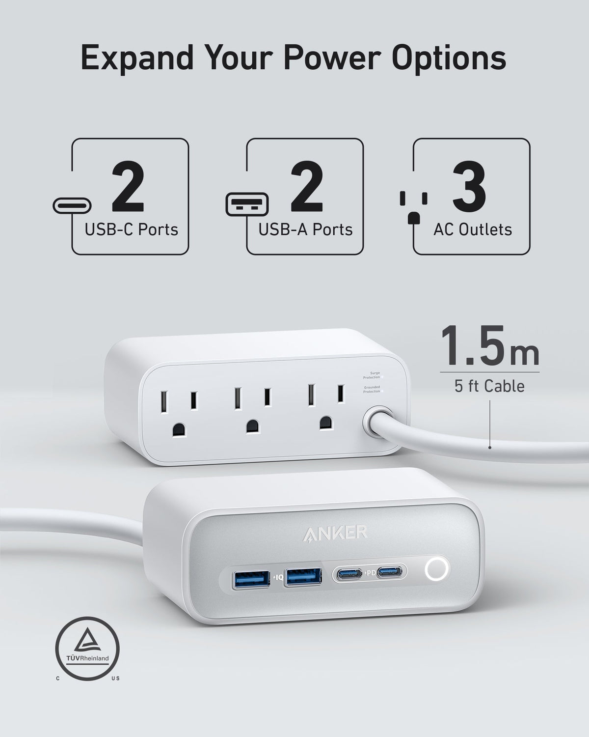 Anker 525 Charging Station and Anker USB-A to USB-C Cable (3 ft/6 ft, Upcycled-Braided)