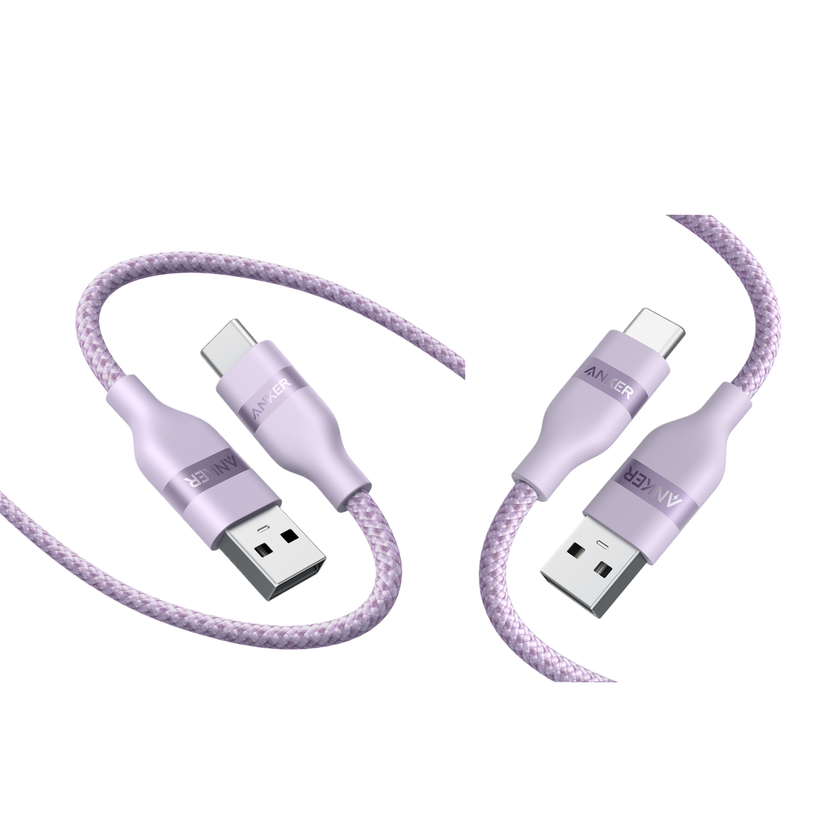 Anker USB-A to USB-C Cable (Upcycled-Braided, 2 Pack, Violet）