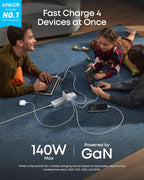 Anker Charger (140W, 4-Port, PD 3.1) with USB-C Cable (2-Pack)