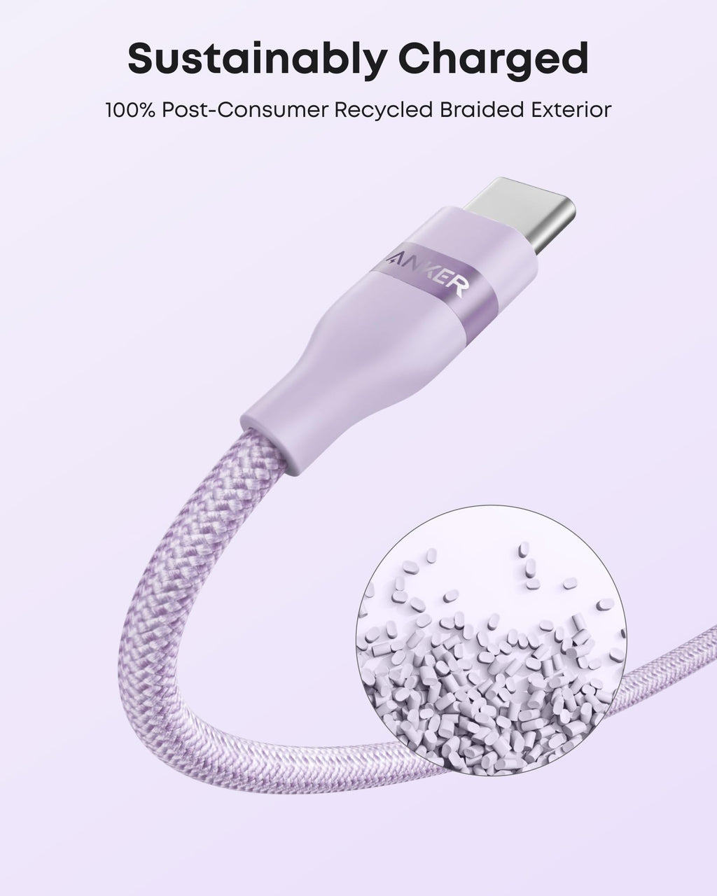 Anker USB-A to USB-C Cable (Upcycled-Braided, 2 Pack, Violet）