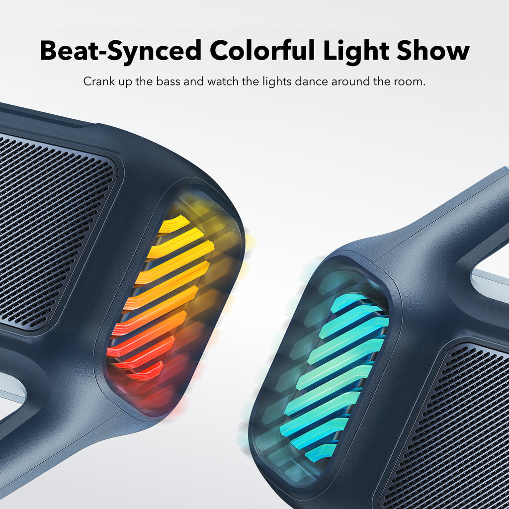 soundcore outdoor speaker with beat-synced colorful lights for party