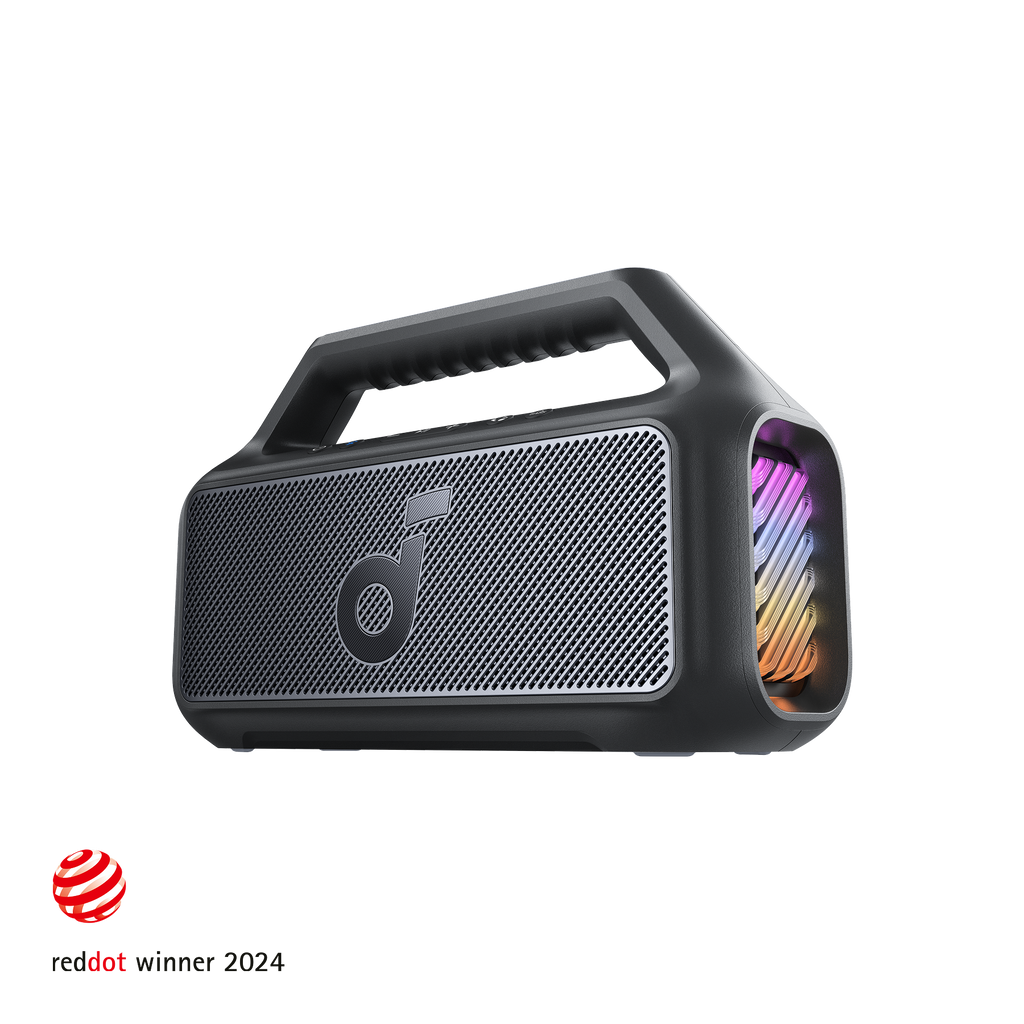 soundcore portable outdoor speaker with vibrant side lights