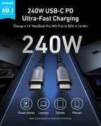 Anker 240W USB-C cable with ultra-fast charging for laptops