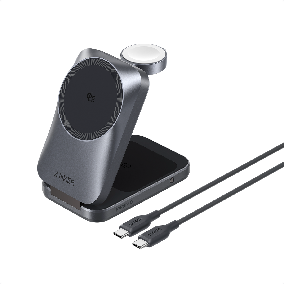 Anker Prime Wireless Charging Station (3-in-1, MagGo, AirCool, Foldable) and Anker Prime USB-C to USB-C Cable (240W, Upcycled-Braided)