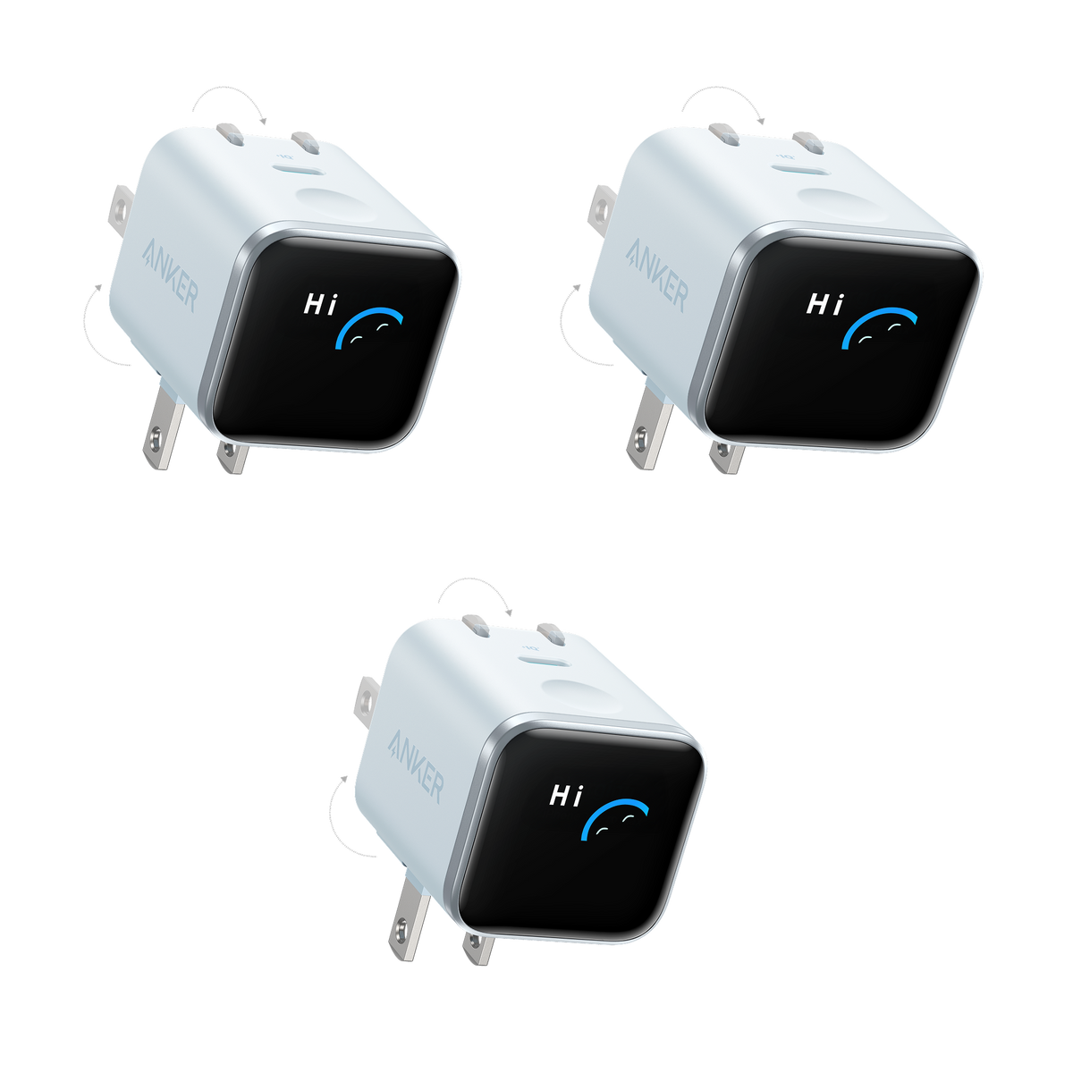 Anker Nano Charger (45W, Smart Display, 180° Foldable, 3-Pack)