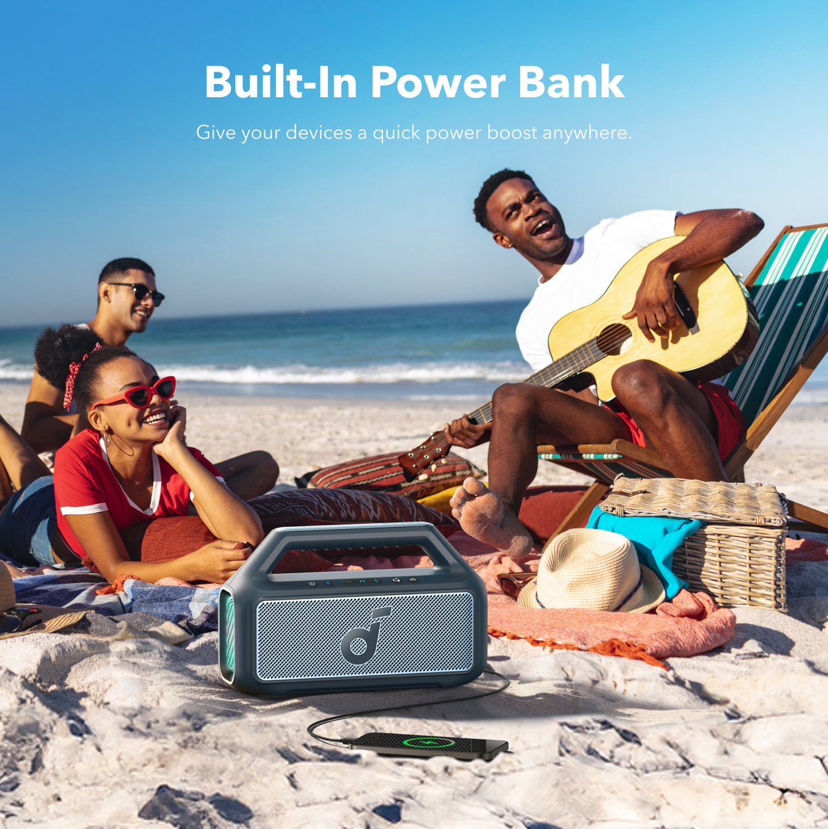 soundcore best outdoor speaker with power bank for beach lounging