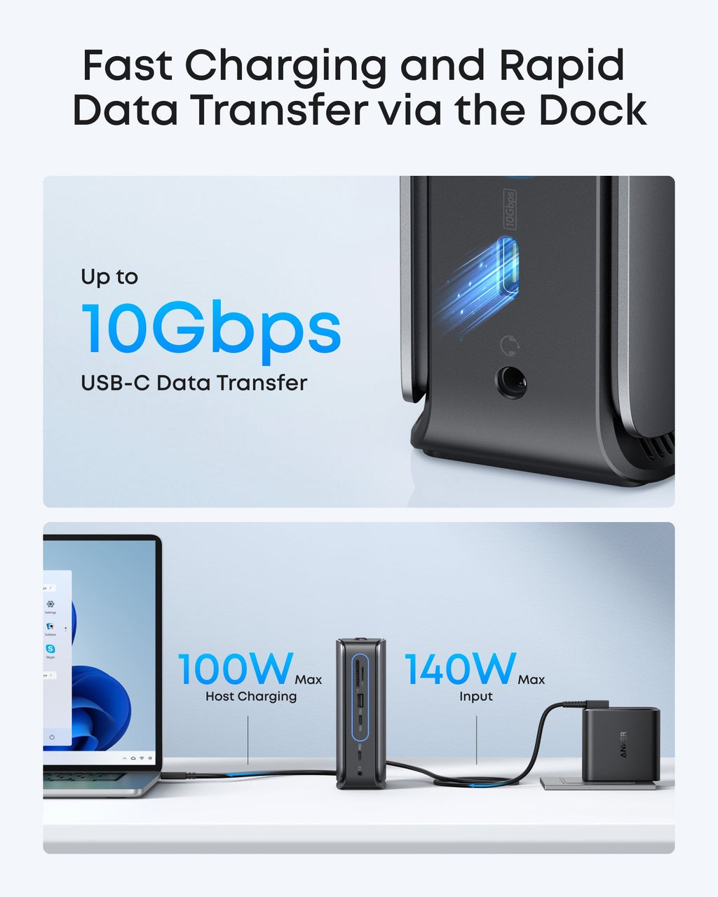 Anker dock with 10Gbps USB-C transfer for fast charge